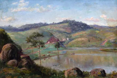 Benedito Calixto - Açude Com Canoa