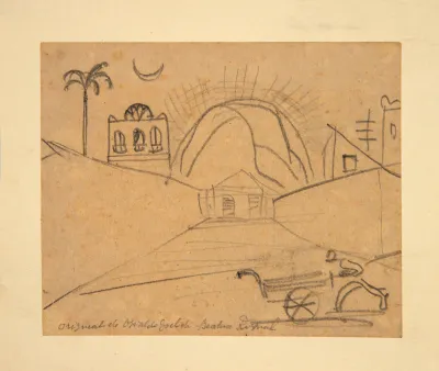 Oswaldo Goeldi - Homem com Carroça, Casas ao Fundo