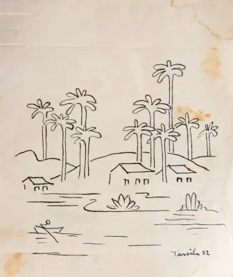 Tarsila do Amaral - Paisagem Com Barqueiros e Três Casas