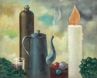 Walter Lewy - Paisagem Surreal com Garrafa, Bule e Vela